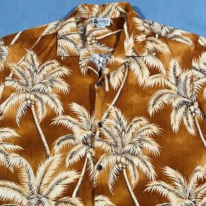 Aloha Republic Hawaiian Shirt Mens XL Brown Palm Trees Coconuts Tropical USA VTG
